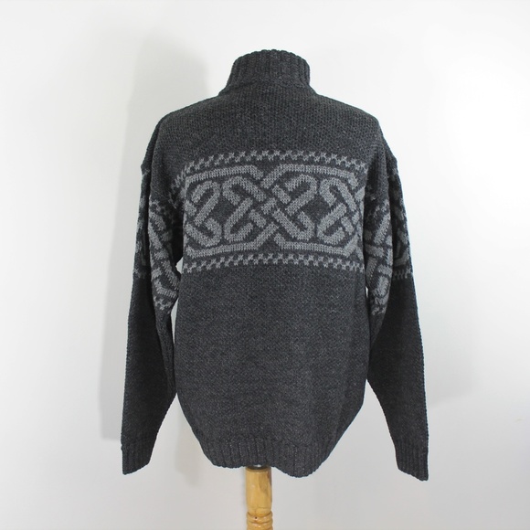 New Tags Aran Wool Button Neck Celtic Knot Sweater Gray Made in Ireland - Picture 4 of 7